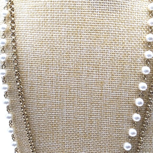 Long Gold-tone Chain and Faux Pearl Necklace - Picture 4 of 12
